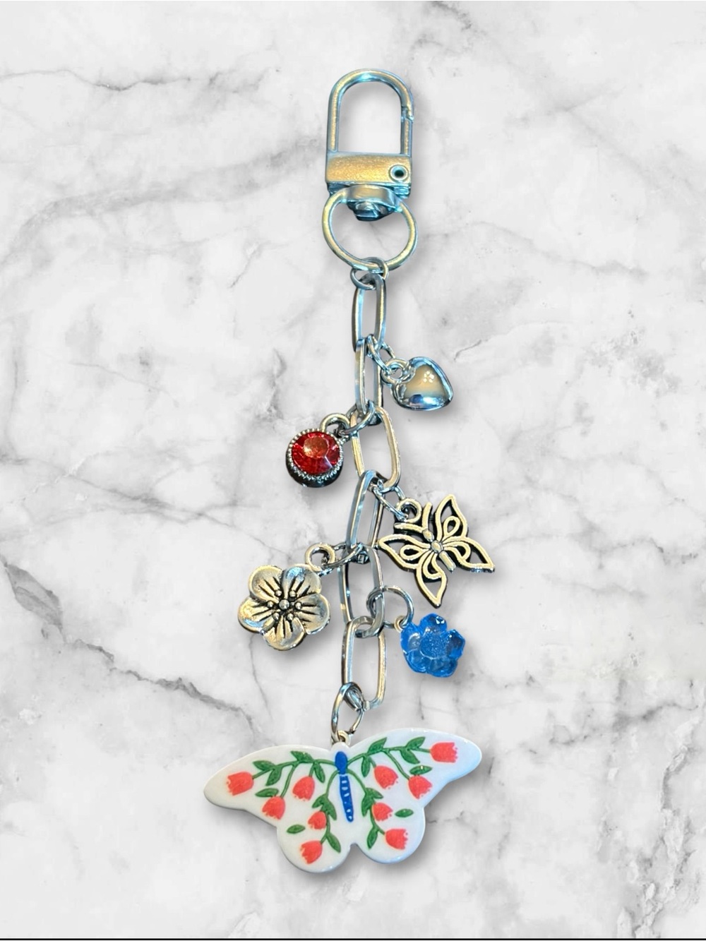 Butterfly Flower Charm Keychain - Blue and Multicolor